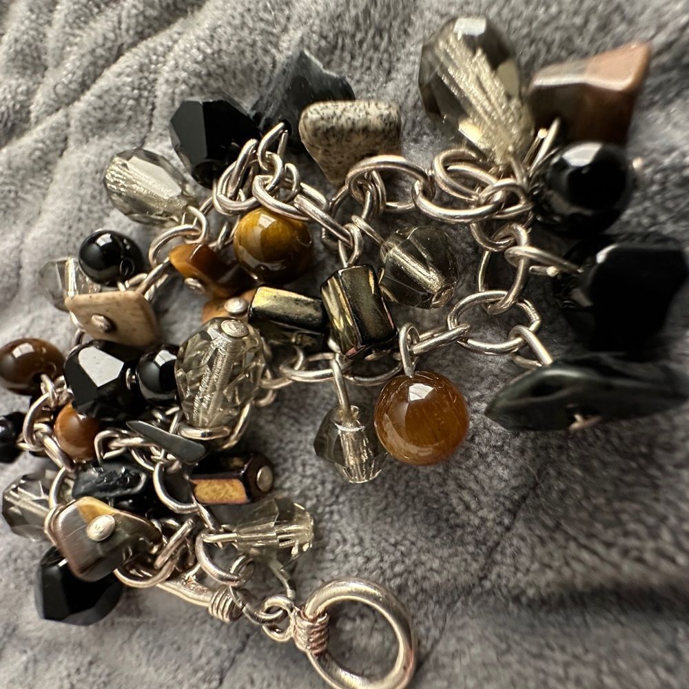 Sterling Silver Charm Bracelet with Genuine Gemstones - Unique Handmade Piece - Picture 9 of 17